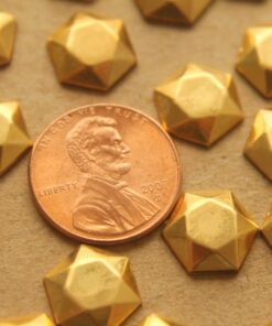 6 pc. Raw Brass Domed Faceted Geometric Hexagon: 11mm by 12mm - made in USA | RB-212