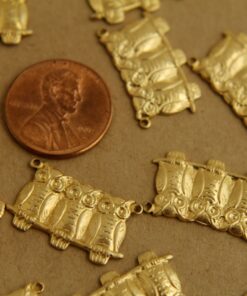 6 pc. Raw Brass Owl Trio Connectors: 22mm by 13mm - made in USA | RB-359