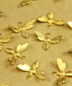 12 pc. Medium Raw Brass Flying Bees with Loop: 17mm by 13mm - made in USA | RB-368