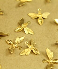 12 pc. Medium Raw Brass Flying Bees with Loop: 17mm by 13mm - made in USA | RB-368