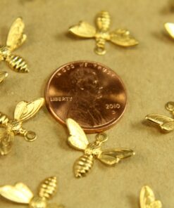 12 pc. Medium Raw Brass Flying Bees with Loop: 17mm by 13mm - made in USA | RB-368