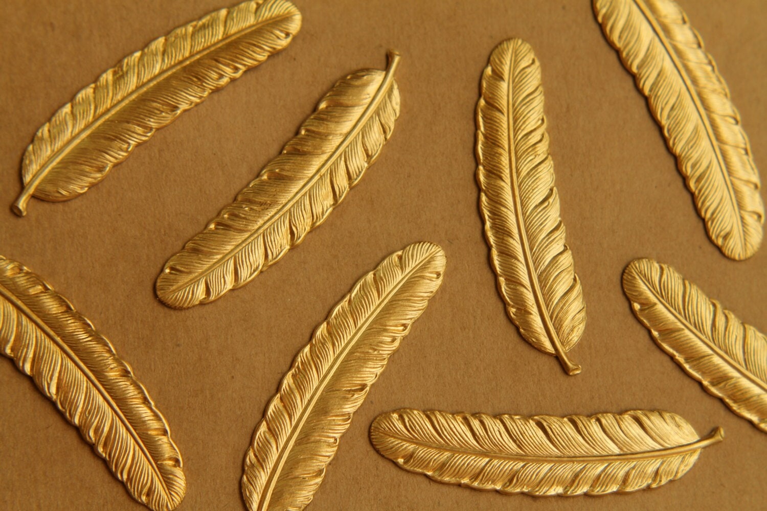 2 pc. Large Raw Brass Feathers: 53mm by 12mm - made in USA | RB-400
