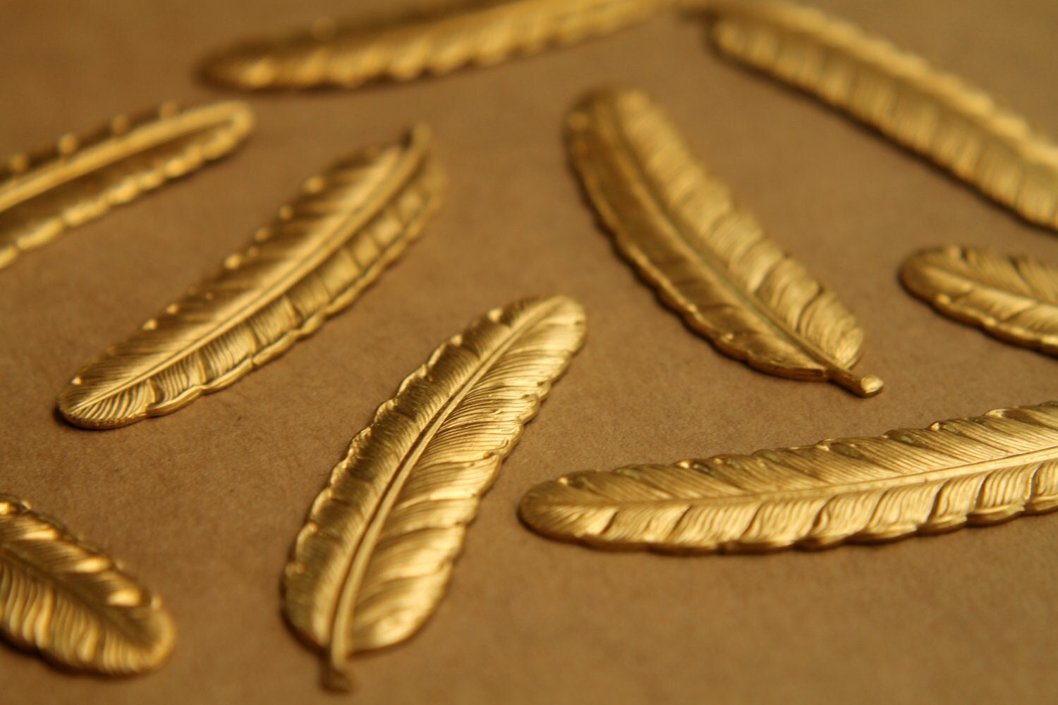 2 pc. Large Raw Brass Feathers: 53mm by 12mm - made in USA | RB-400