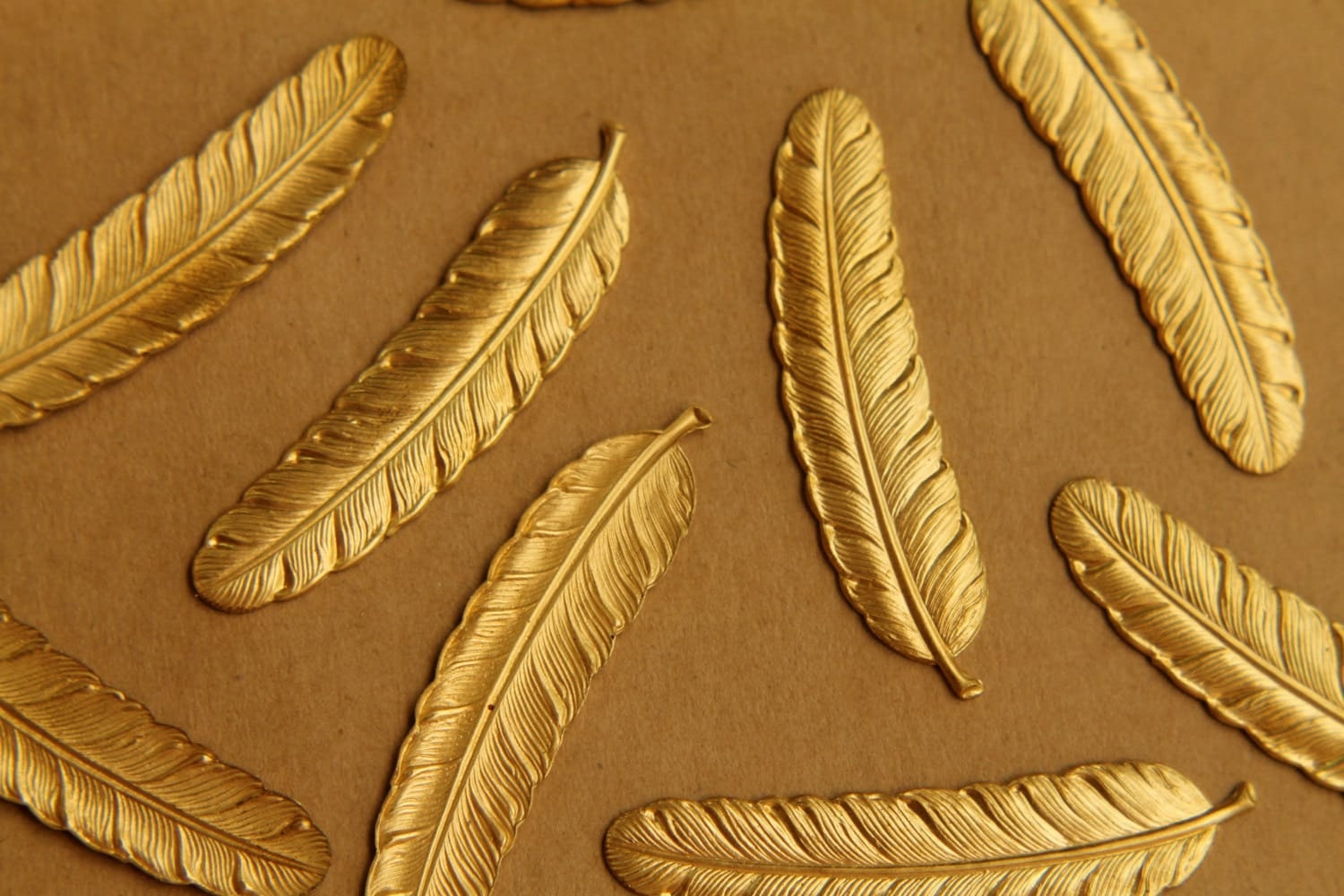 2 pc. Large Raw Brass Feathers: 53mm by 12mm - made in USA | RB-400