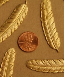 2 pc. Large Raw Brass Feathers: 53mm by 12mm - made in USA | RB-400