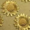 4 pc. Raw Brass Sunflowers: 33mm by 32mm - made in USA | RB-429