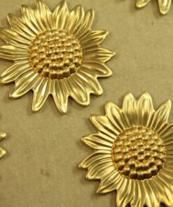 4 pc. Raw Brass Sunflowers: 33mm by 32mm - made in USA | RB-429