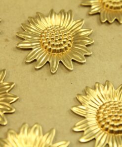 4 pc. Raw Brass Sunflowers: 33mm by 32mm - made in USA | RB-429