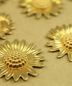 4 pc. Raw Brass Sunflowers: 33mm by 32mm - made in USA | RB-429