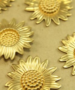 4 pc. Raw Brass Sunflowers: 33mm by 32mm - made in USA | RB-429