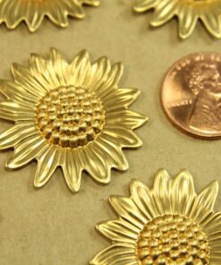 4 pc. Raw Brass Sunflowers: 33mm by 32mm - made in USA | RB-429