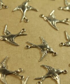 4 pc. 2 Loop Bird Charm Facing Left, Nickel Silver - made in USA Sparrow Swallow Songbird Flying West Spring Summer Birds | RB-433 DISC