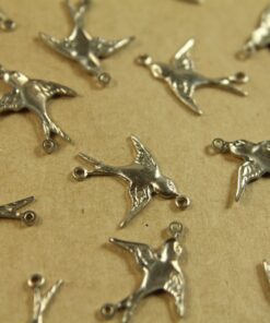 4 pc. 2 Loop Bird Charm Facing Left, Nickel Silver - made in USA Sparrow Swallow Songbird Flying West Spring Summer Birds | RB-433 DISC