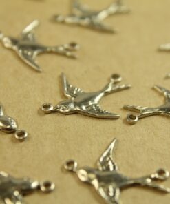 4 pc. 2 Loop Bird Charm Facing Left, Nickel Silver - made in USA Sparrow Swallow Songbird Flying West Spring Summer Birds | RB-433 DISC