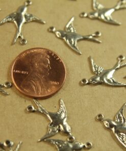 4 pc. 2 Loop Bird Charm Facing Left, Nickel Silver - made in USA Sparrow Swallow Songbird Flying West Spring Summer Birds | RB-433 DISC