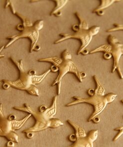 6 pc. Raw Brass Bird Charm Facing Right, Two Hole Top/Bottom Connector - made in USA Sparrow Swallow Songbird Flying West Birds | RB-477