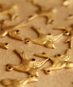 6 pc. Raw Brass Bird Charm Facing Right, Two Hole Top/Bottom Connector - made in USA Sparrow Swallow Songbird Flying West Birds | RB-477