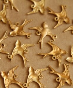 6 pc. Raw Brass Bird Charm Facing Right, Two Hole Top/Bottom Connector - made in USA Sparrow Swallow Songbird Flying West Birds | RB-477