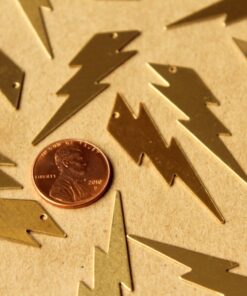 8 pc. Large Raw Brass Lightning Bolt Charms: 45mm by 12mm - made in USA | RB-634