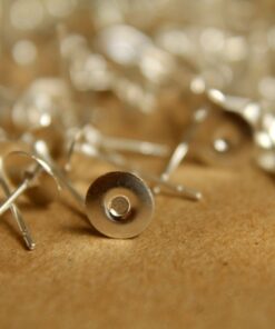 100 pc. Bright Silver plated earring posts, 6mm pad | FI-211