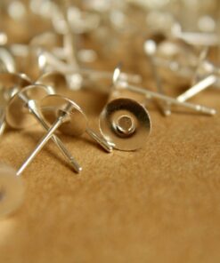 100 pc. Bright Silver plated earring posts, 6mm pad | FI-211