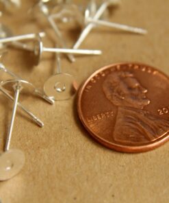 100 pc. Bright Silver plated earring posts, 6mm pad | FI-211