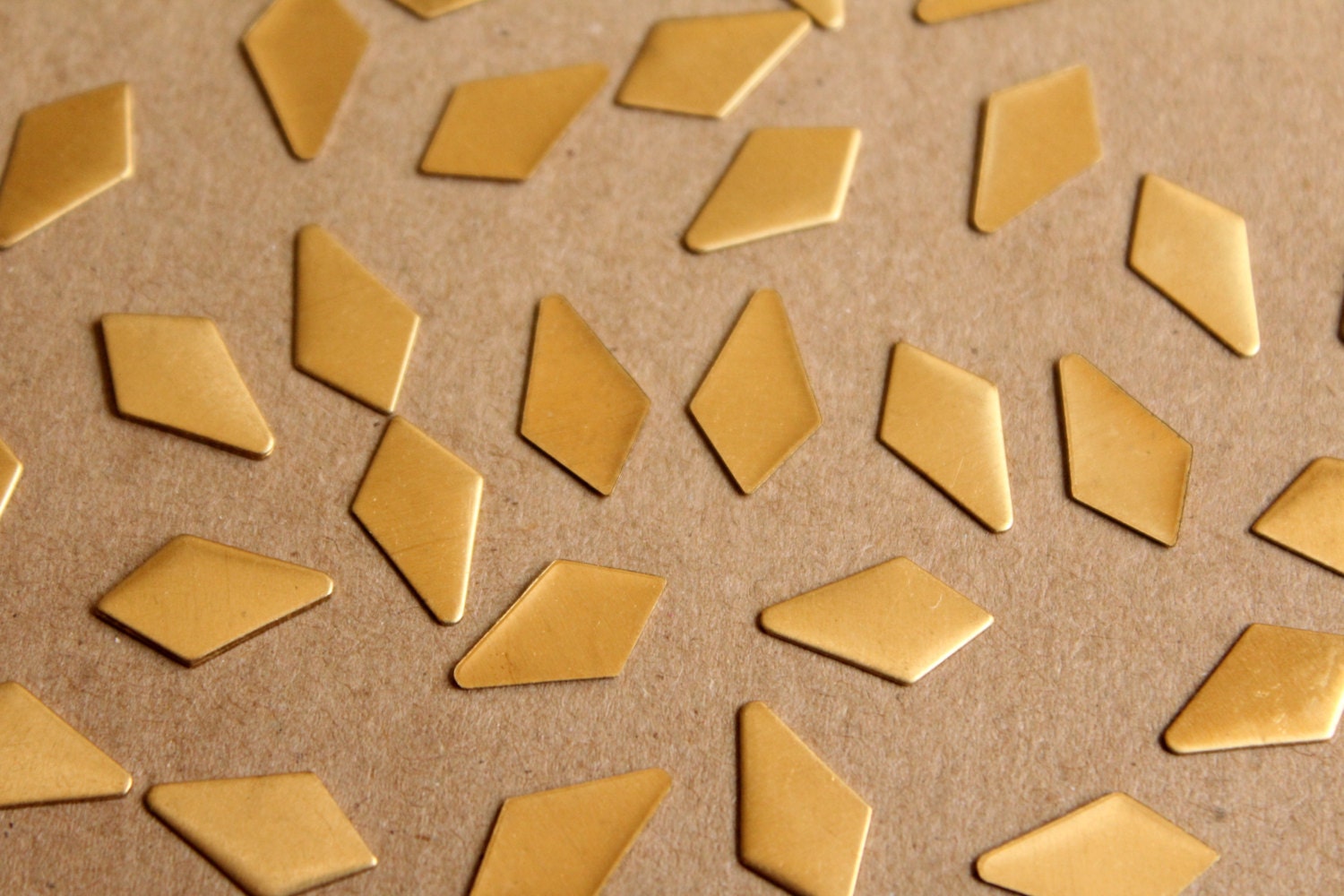 16 pc. Small Raw Brass Dropped Diamond Stampings: 13.5mm by 7mm - made in USA | RB-909