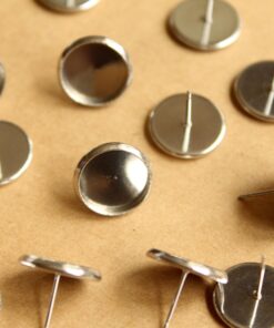 12 pc. Stainless Steel 12mm Ear Post Blank Cabochon Setting | FI-334