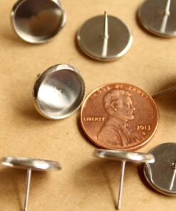 12 pc. Stainless Steel 12mm Ear Post Blank Cabochon Setting | FI-334
