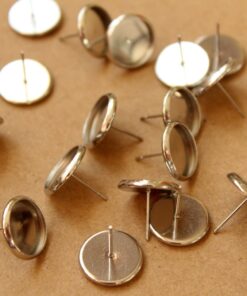 12 pc. Stainless Steel 12mm Ear Post Blank Cabochon Setting | FI-334
