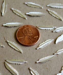 16 pc. Tiny Silver Plated Brass Feathers: 16.5mm by 4.5mm - made in USA | SI-024