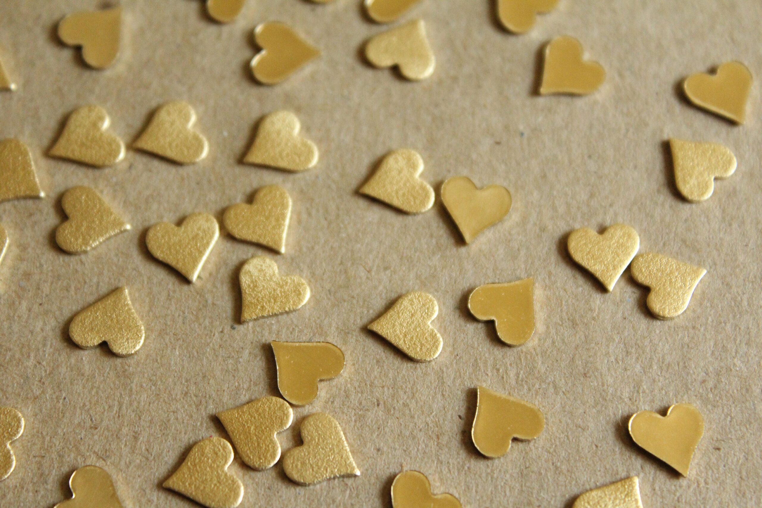 12 pc. Raw Brass Frosted Hearts: 8mm by 8mm - made in USA | RB-1053