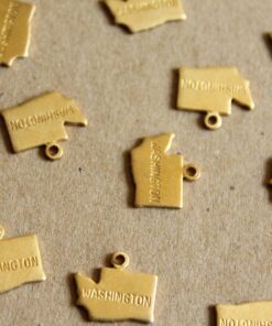 8 pc. Raw Brass Stamped Washington State Charms: 11.5mm by 11mm - made in USA | RB-1074