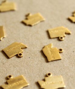 8 pc. Raw Brass Stamped Washington State Charms: 11.5mm by 11mm - made in USA | RB-1074