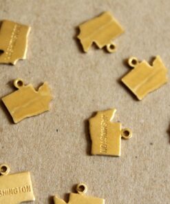 8 pc. Raw Brass Stamped Washington State Charms: 11.5mm by 11mm - made in USA | RB-1074