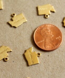 8 pc. Raw Brass Stamped Washington State Charms: 11.5mm by 11mm - made in USA | RB-1074