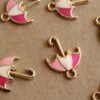 5 pc. Pink, White and Silver Enameled Umbrella Charms, 19mm x 25mm | MIS-159