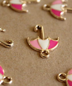 5 pc. Pink, White and Silver Enameled Umbrella Charms, 19mm x 25mm | MIS-159