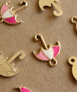 5 pc. Pink, White and Silver Enameled Umbrella Charms, 19mm x 25mm | MIS-159