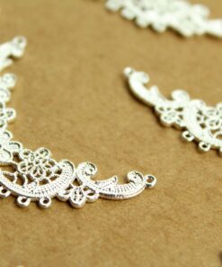 2 pc. Silver Plated Lace Filigree Connector Charms, 45mm x 31mm | MIS-222