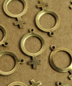 6 pc. Antique Brass Plated Female Symbol Charms: 25mm by 15mm - made in USA | AB-145