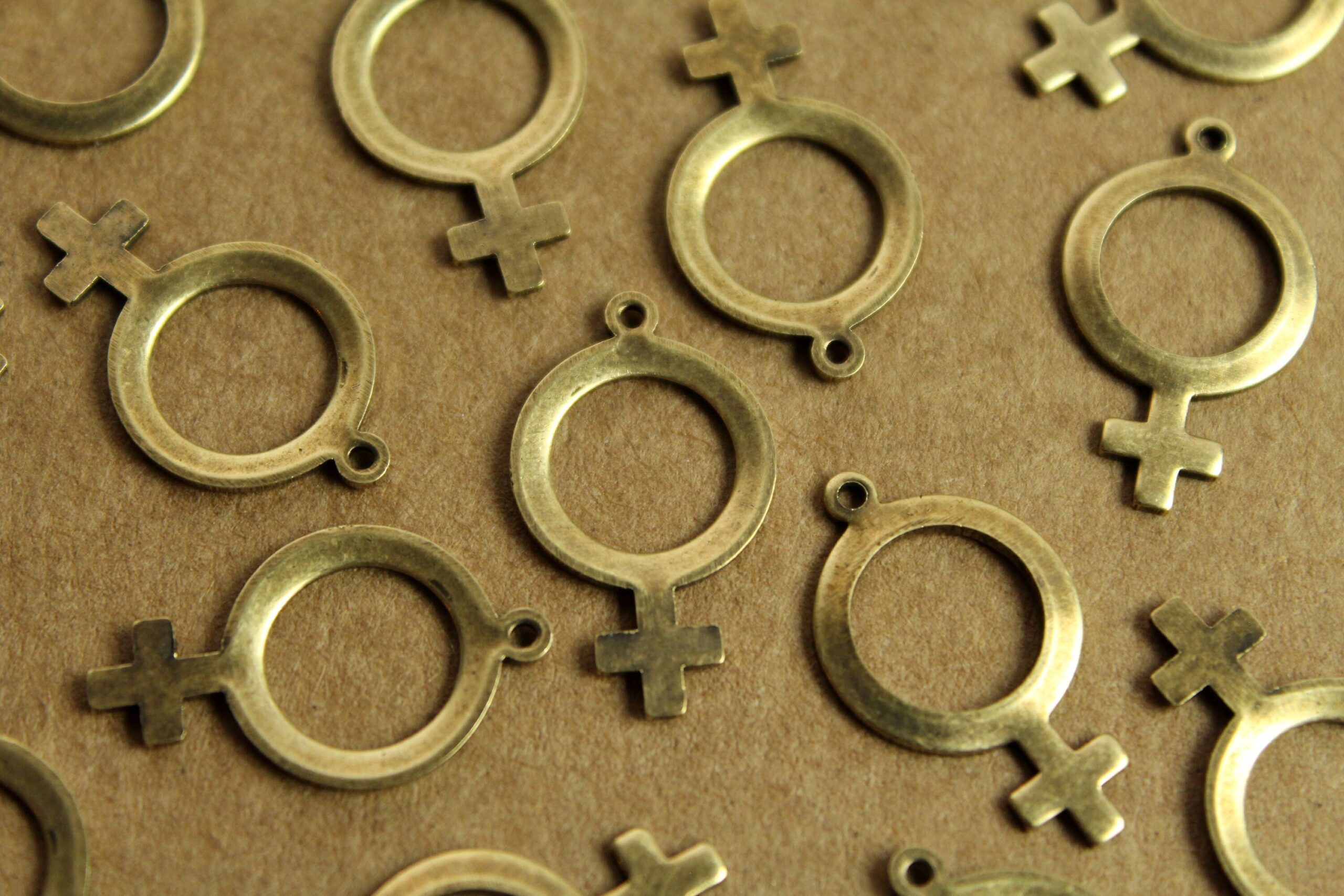 6 pc. Antique Brass Plated Female Symbol Charms: 25mm by 15mm - made in USA | AB-145