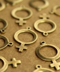 6 pc. Antique Brass Plated Female Symbol Charms: 25mm by 15mm - made in USA | AB-145