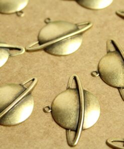 6 pc. Large Antique Brass Plated Saturn Charms: 32mm by 22mm - made in USA | AB-169