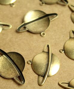 6 pc. Large Antique Brass Plated Saturn Charms: 32mm by 22mm - made in USA | AB-169