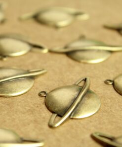 6 pc. Large Antique Brass Plated Saturn Charms: 32mm by 22mm - made in USA | AB-169