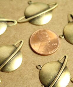 6 pc. Large Antique Brass Plated Saturn Charms: 32mm by 22mm - made in USA | AB-169