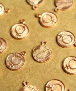 6 pc. Rose Gold Plated Brass Female Symbol Coin Charms: 11mm by 13.5mm - made in USA | ROS-158