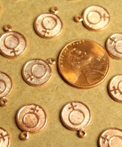 6 pc. Rose Gold Plated Brass Female Symbol Coin Charms: 11mm by 13.5mm - made in USA | ROS-158