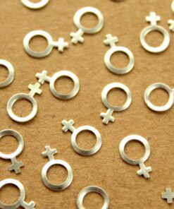 24 pc. Tiny Silver Plated Brass Female Symbol Stampings: 10mm by 6.5mm - made in USA | SI-305
